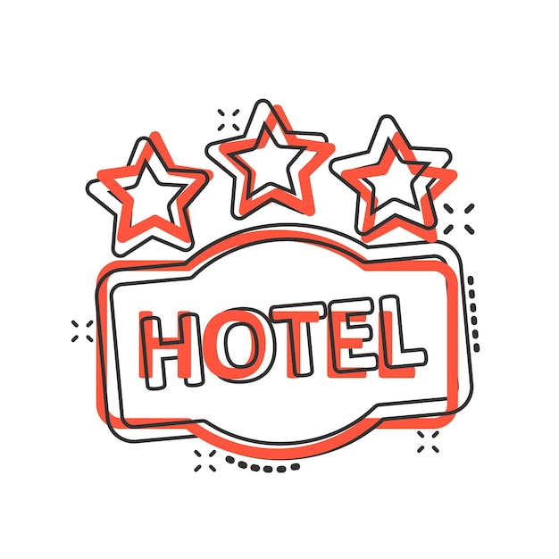 Hotel 3 estrellas icono de signo en estilo cómico Ilustración de vector de dibujos animados de Inn sobre fondo blanco aislado Información de la habitación del albergue efecto de salpicadura concepto de negocio