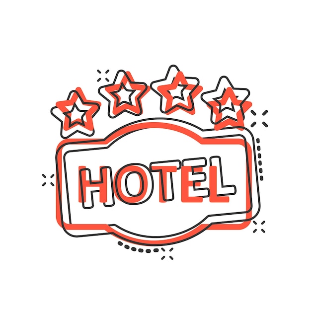 Hotel 4 estrellas icono de signo en estilo cómico Inn dibujos animados vector ilustración sobre fondo blanco aislado Información de la habitación del albergue efecto de salpicadura concepto de negocio