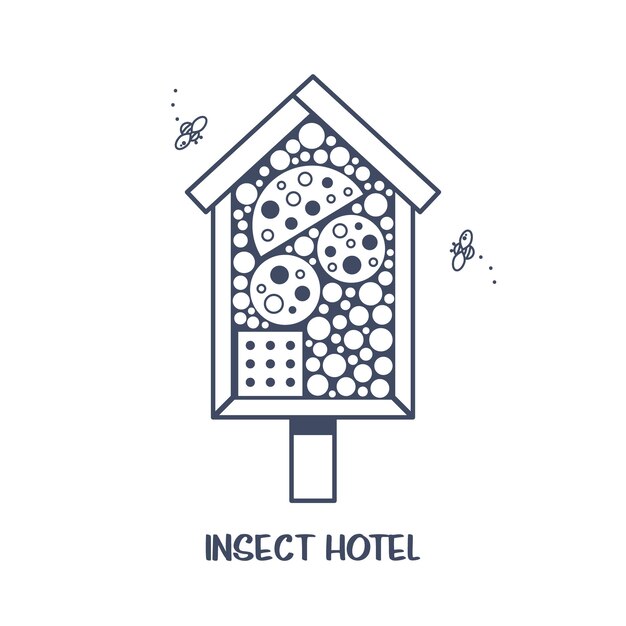 Vector hotel de insectos casa de madera diy con componentes naturales hogar para plagas útiles del jardín