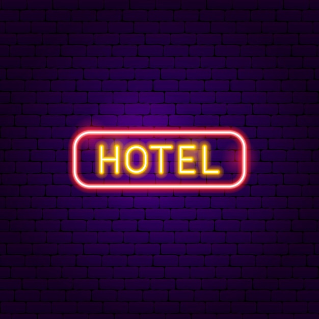 Hotel neon label. ilustración de vector de promoción callejera.
