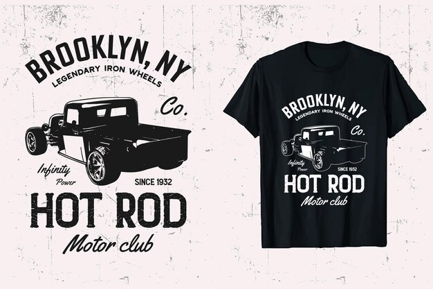 Hotrod Vintage Truck brooklyn Camiseta vectorial personalizada Diseño de camiseta de coche Hotrod diseño blanco y negro
