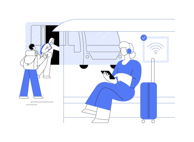 Hotspot Wi-Fi en la parada de autobús Ilustración vectorial de concepto abstracto