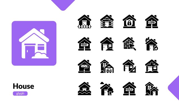House glyph icon set for real estate and housing