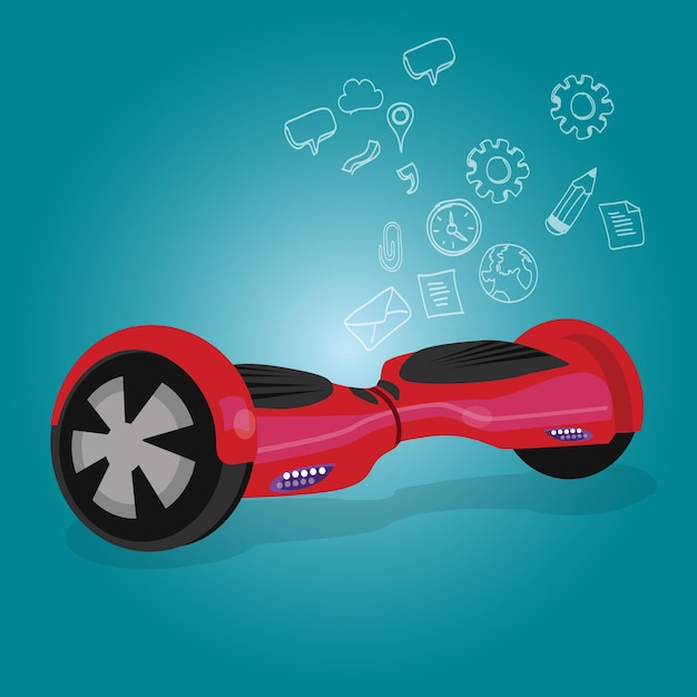 Vector hoverboard hoverboard dispositivo de rueda vectorial tecnología vehículo rie ilustración fondo rojo azul