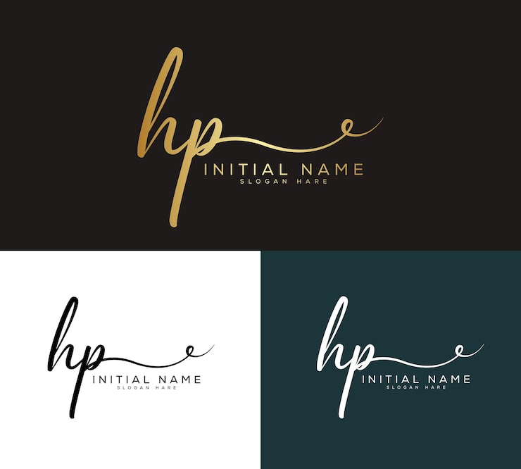 Vector hp h p letra inicial escritura a mano y firma logotipo y vector de hoja verde