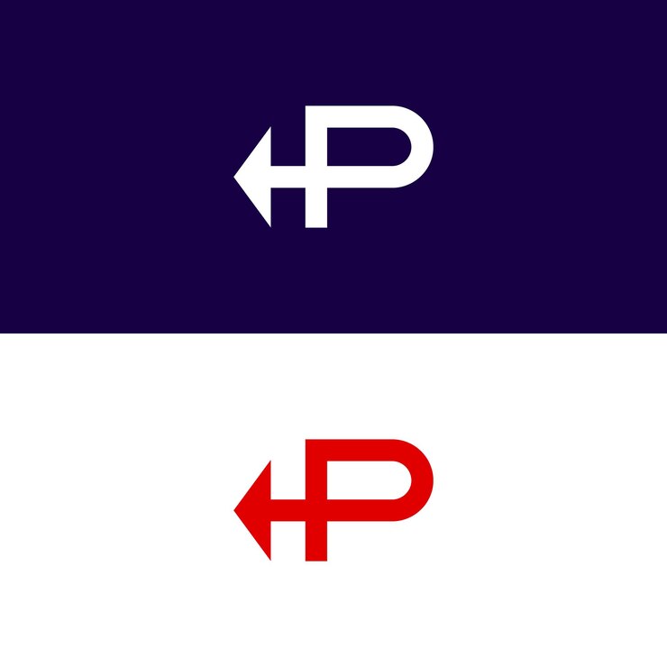 Vector hp, letra inicial p y logotipo de flecha.