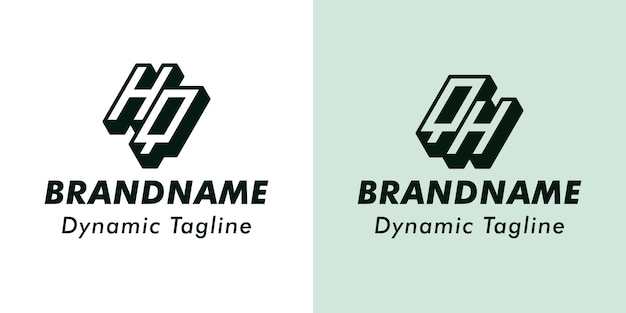 HQ y QH 3D Monograma Logos adecuados para negocios con las iniciales QH o HQ
