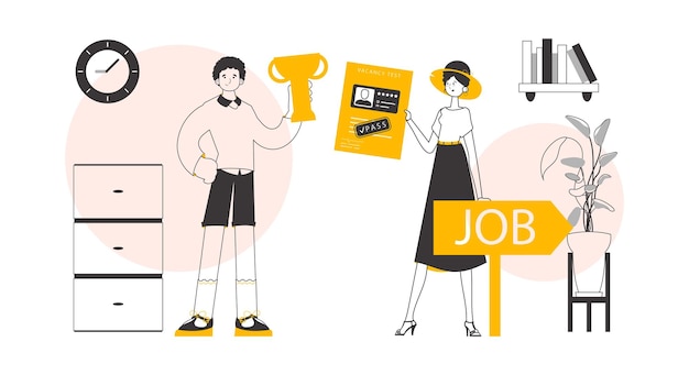 HR hombre y mujer Lineart estilo minimalista Ilustración vectorial