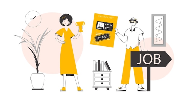 HR hombre y mujer Lineart estilo minimalista Vector