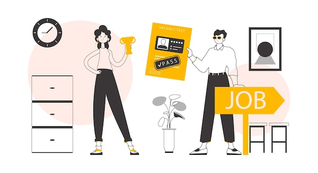HR hombre y mujer Lineart estilo de moda Vector