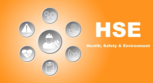 HSE, abreviatura de salud y seguridad, ilustración de banner de concepto de vector con iconos y palabras clave. Ilustración vectorial