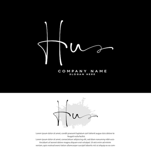 hu h u letra inicial letra a mano y logotipo de la firma