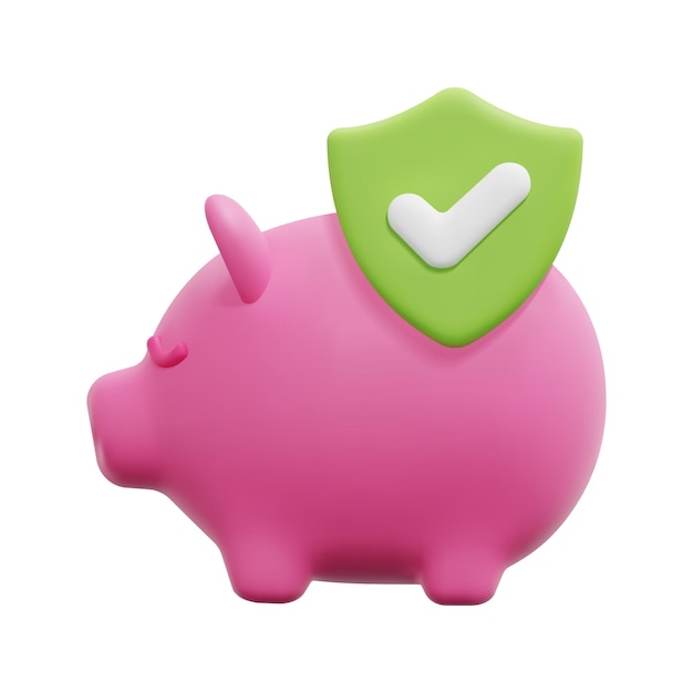 Hucha 3d con vector de icono de escudo de seguridad Aislado sobre fondo blanco Concepto de finanzas y negocios bancarios 3d Estilo minimalista de dibujos animados Ilustración de procesamiento de vector de icono de seguro 3d