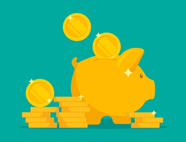 Hucha con moneda Economía de ahorro de dinero Banca de inversión o concepto de servicios empresariales Ilustración vectorial