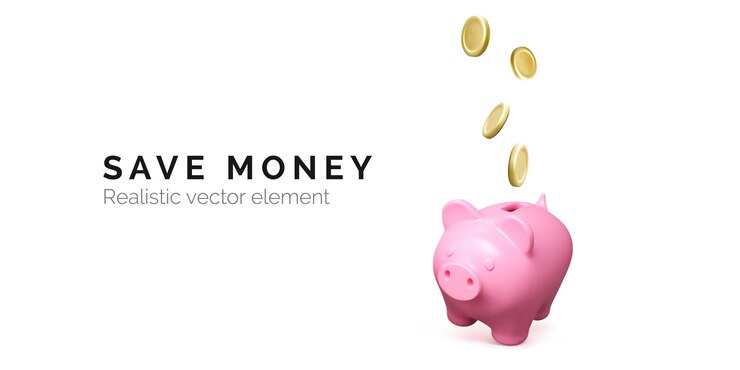 Vector hucha rosa con moneda de oro que cae concepto de ahorro de dinero cerdo bonito realista 3d ilustración vectorial