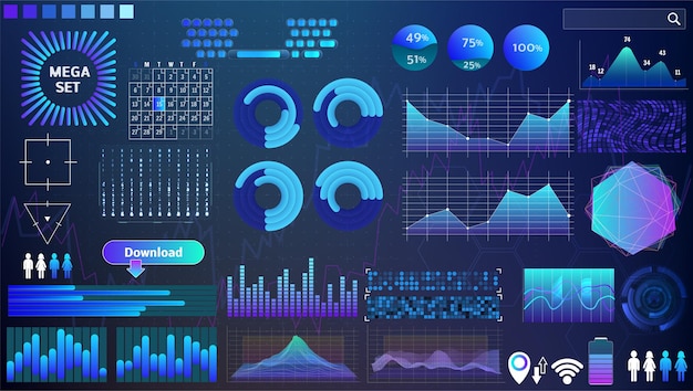 HUD azul-violeta establecido en colores de tendencia para aplicaciones de diseño y dispositivos