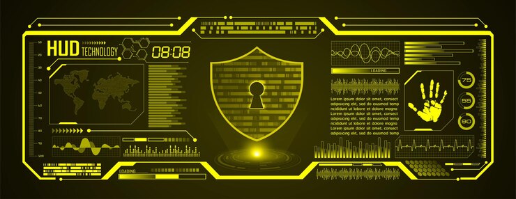 Vector hud cerró el candado en la seguridad cibernética de fondo digital