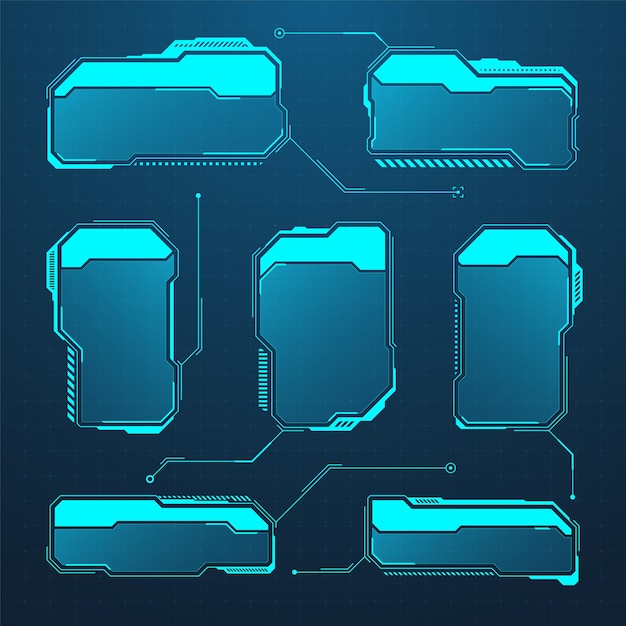 Hud futurista azul o elementos de interfaz de usuario interfaz de usuario de ciencia ficción cuadros de texto rótulos marcos de mensajes de advertencia