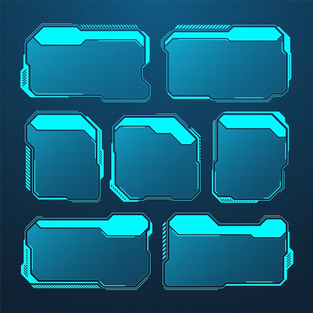 Hud futurista azul o elementos de interfaz de usuario interfaz de usuario de ciencia ficción cuadros de texto rótulos marcos de mensajes de advertencia