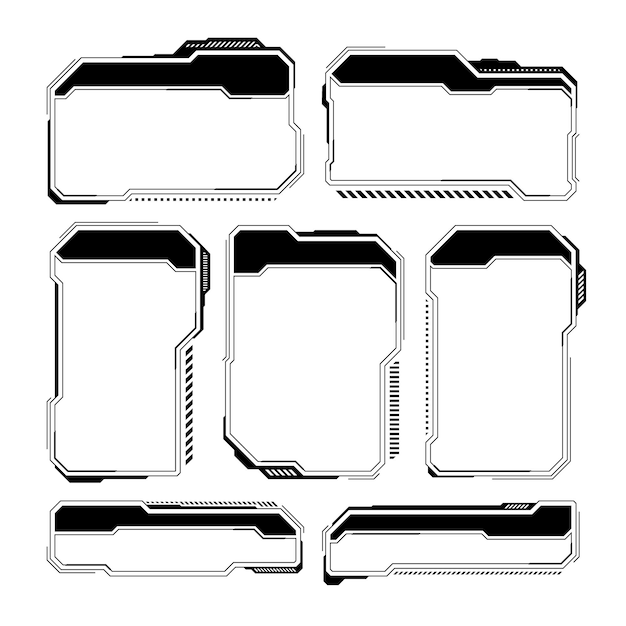 HUD futurista negro o elementos de la interfaz de usuario Scifi cajas de texto de interfaces de usuario llamadas marcos de mensajes de advertencia cajas de información plantilla diseño de interfaz de juego moderno en estilo digital Ilustración vectorial