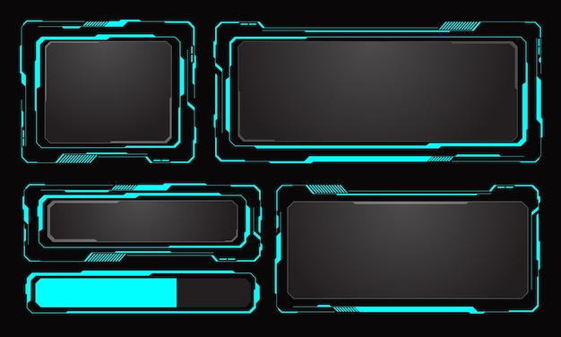 HUD marcos azul elementos de interfaz de usuario diseño tecnología moderna panel de control futurista pantalla holograma digital ventana menú de juego tocando monitor cibernético conjunto vector de fondo negro