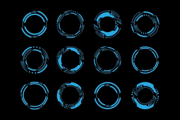 HUD marcos redondos o bordes sci fi elementos de neón circulares para la interfaz UI