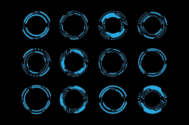 Vector hud marcos redondos o bordes sci fi elementos de neón circulares para la interfaz ui