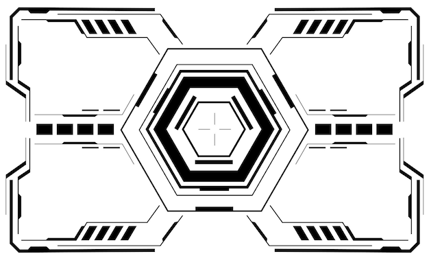 HUD pantalla de interfaz de ciencia ficción vista negra circular geométrica tecnología futurista visualización vectorial blanco