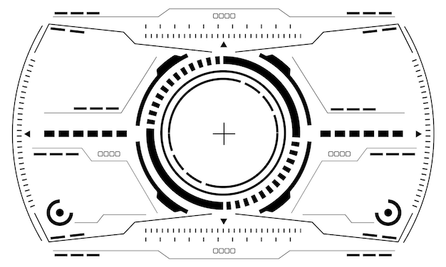 Vector hud pantalla de interfaz de ciencia ficción vista de la pantalla negra circular geométrica tecnología futurista pantalla vectorial negra