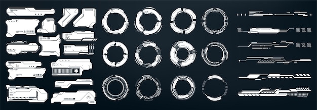 HUD set frames Futuristic modern user interface elements control panel Hud interface icons illustration set Circle and rectangular shape borders Mockup for game Information call box bars