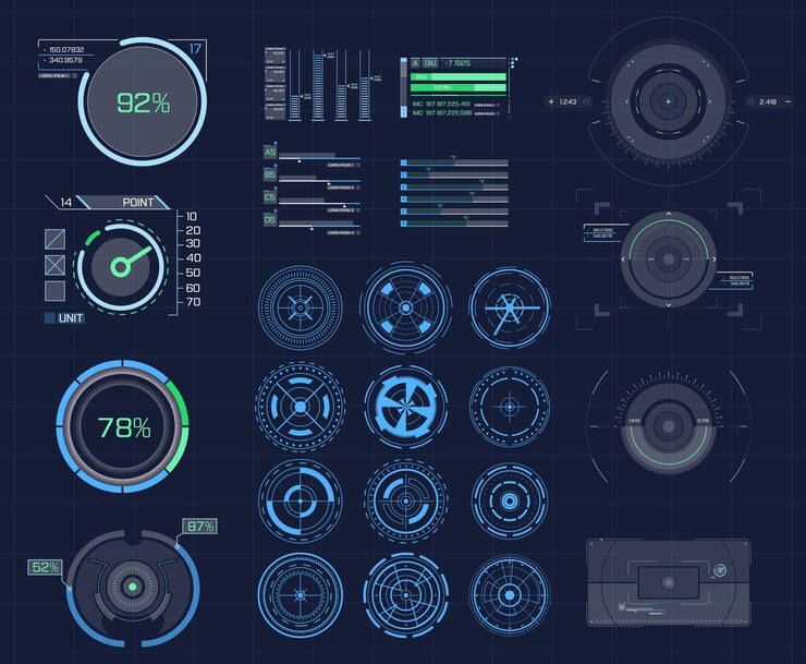 HUD UI para aplicaciones empresariales Interfaz de usuario futurista HUD y elementos infográficos UI hud infográfico