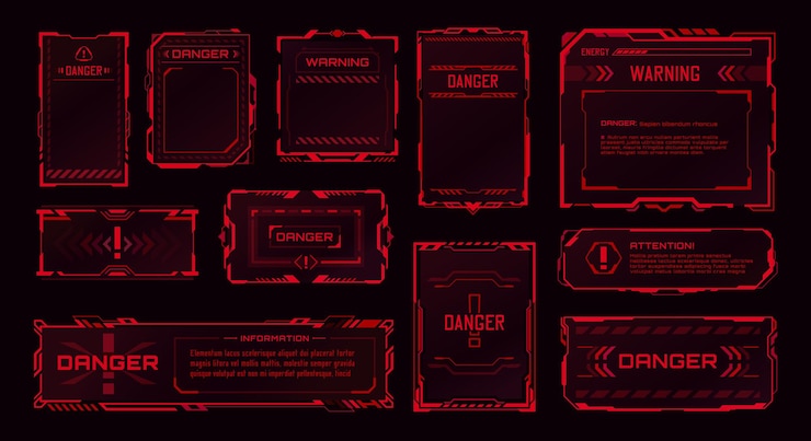 Vector hud zona de peligro advertencia alerta peligro marcos rojos