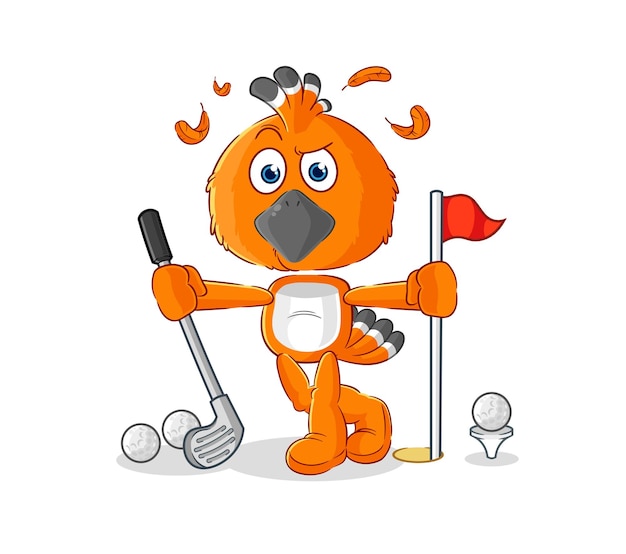 Hudhud pájaro jugando golf vector personaje de dibujos animados