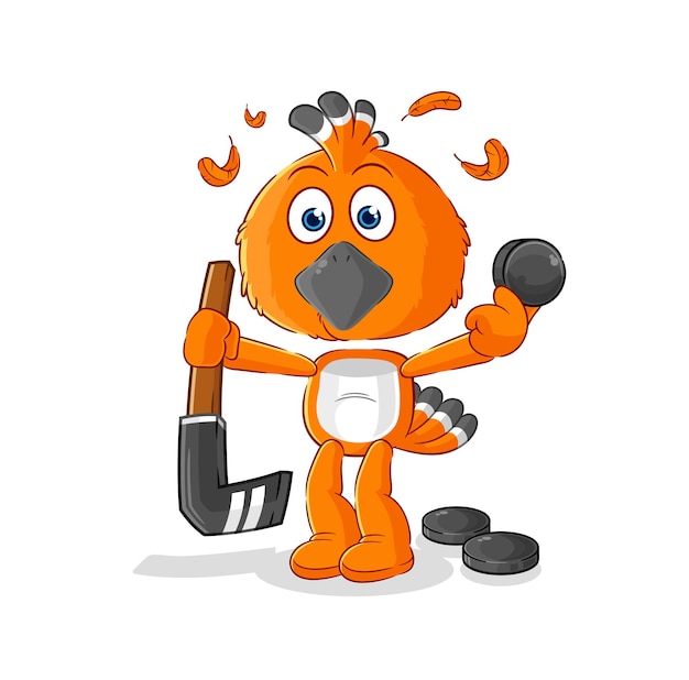 Hudhud pájaro jugando hockey vector personaje de dibujos animados