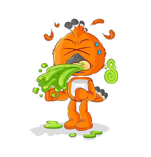 Hudhud pájaro vomitar dibujos animados vector de mascota de dibujos animados