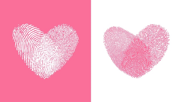 La huella dactilar en forma de corazón es un símbolo de amor. El icono de la ilustración de San Valentín está aislado.