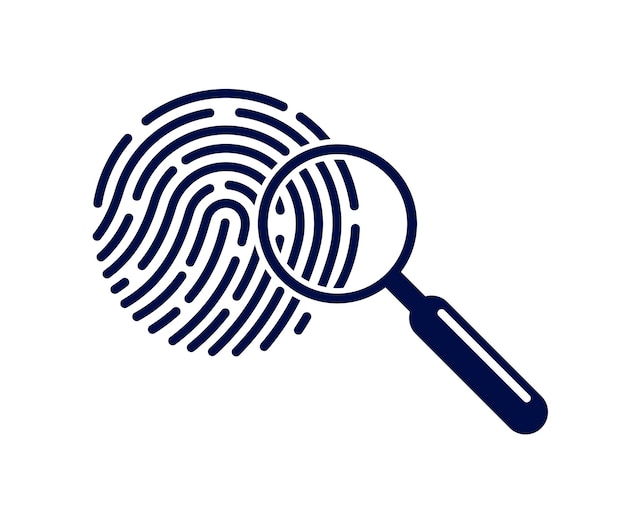 huella dactilar con lente de ampliación vector simple logotipo o icono hombre incógnito concepto persona no identificada gente busca identificación biométrica
