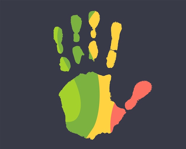una huella de mano en estilo arco iris en un fondo oscuro ilustración vectorial plana