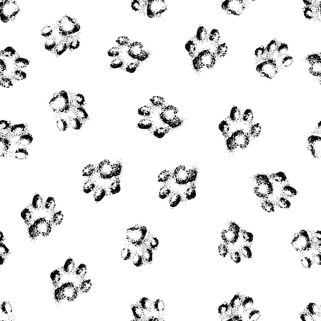 Huella de pata grunge de perro o gato patrón sin costura fondo impresión vectorial huella de animal