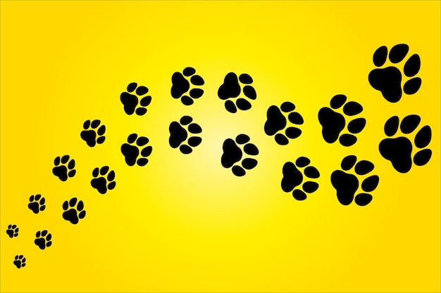 Vector huellas de animales sobre fondo amarillo acercándose