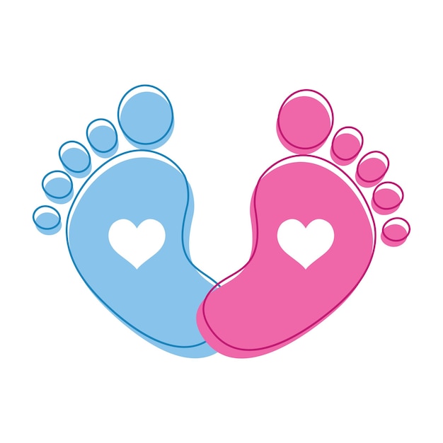 Vector huellas de bebé con corazón en medio elemento para baby shower