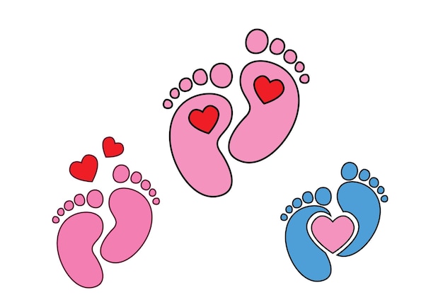huellas de bebé pasos de bebé pies corazones ilustración vectorial