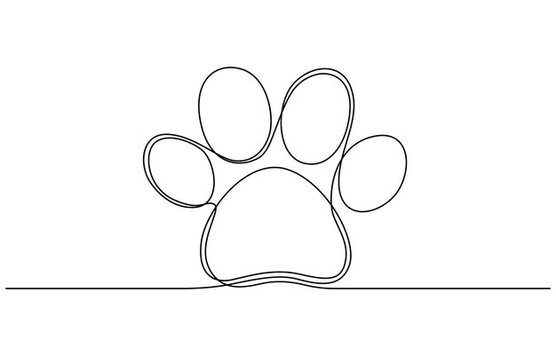 Huellas de patas de perro o gato Ilustración vectorial de dibujo continuo de una sola línea