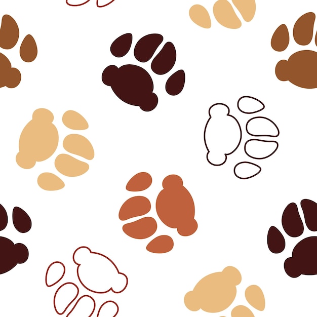 Huellas de patas de perro patrón sin costura Huellas marrones de mascotas sobre fondo blanco Ilustración vectorial
