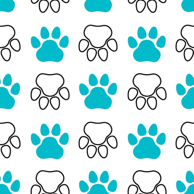 Huellas de perro azul en patrones sin fisuras huellas de pata vector
