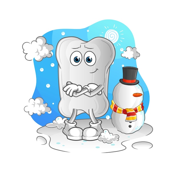 Hueso de perro en vector de mascota de dibujos animados de personaje de invierno frío