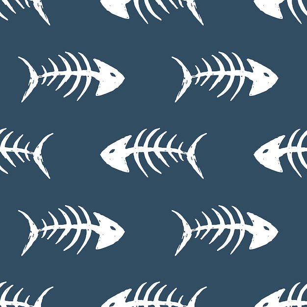 Huesos de pescado Patrón sin fisuras Esqueleto de pescado garabato Ilustración vectorial