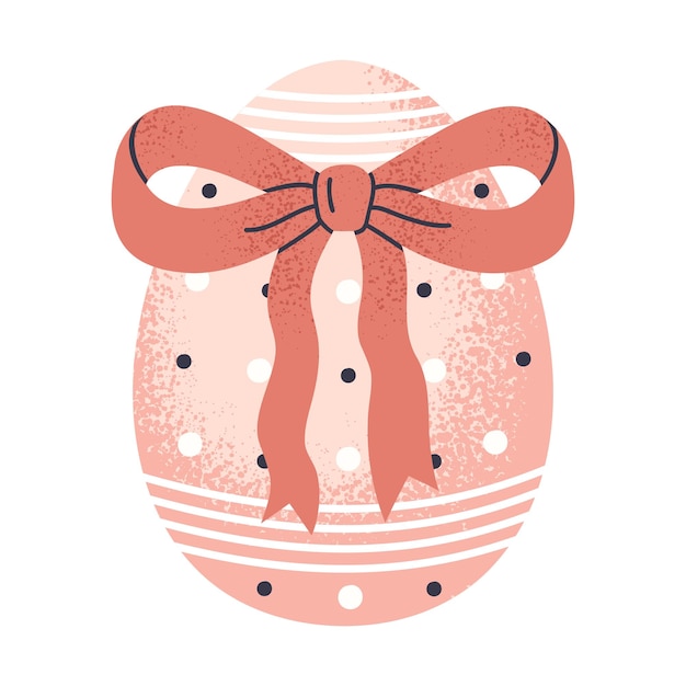 Vector huevo de chocolate de pascua de primavera dibujado a mano huevo de pascua decorativo con arco rosado huevo colorido con arco ilustración vectorial plana huewo de pascua pintado bonito en blanco