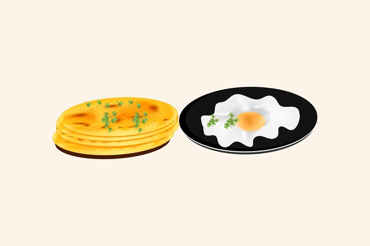 Huevo de comida combo indio con ilustración vectorial naan