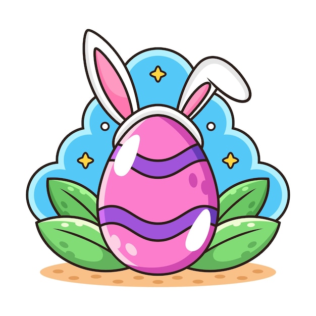 Huevo con dibujos animados de orejas de conejo.